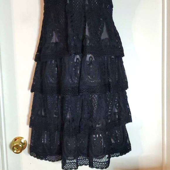 Sue Wong Womens 4-Tier Sleeveless Lace Black Dress Sz 6 - Picture 3 of 6
